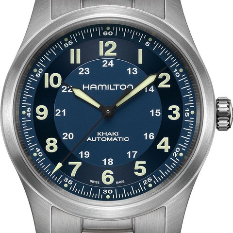 Hamilton Khaki Field Titanium Auto 38 (blue, bracelet)