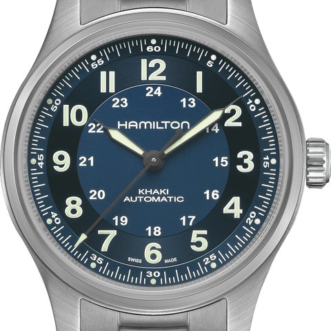 Hamilton Khaki Field Titanium Auto 42 (blue, bracelet)